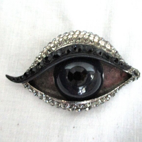 LANVIN PARIS EYE RHINESTONE BLING EYEBALL Brooch Pin - Picture 1 of 2